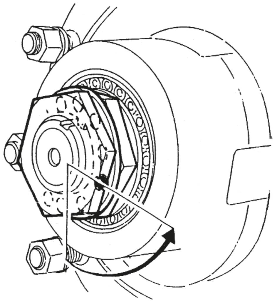 Disegno di un alloggiamento cuscinetto con viti e anelli di supporto visibili. Mostra la struttura meccanica per applicazioni tecniche.