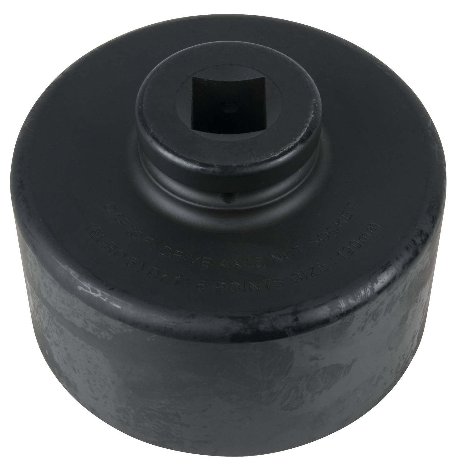 Grande raccordo nero metallico con apertura quadrata in alto, utilizzato per l'adattamento o il fissaggio su altri utensili o macchine.