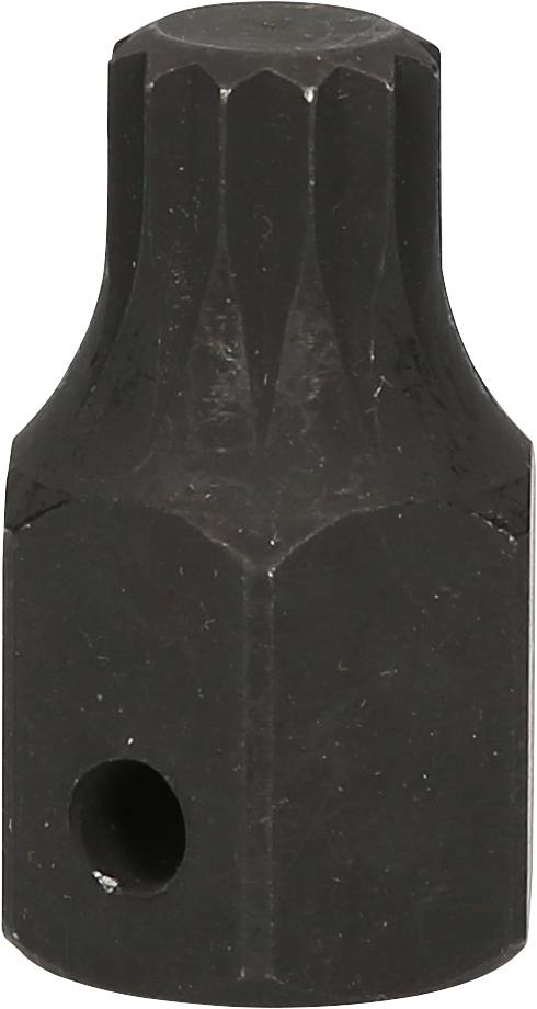 Un estrattore di spine di colore nero con superficie scanalata e foro inferiore. Utilizzato per la rimozione sicura delle spine.