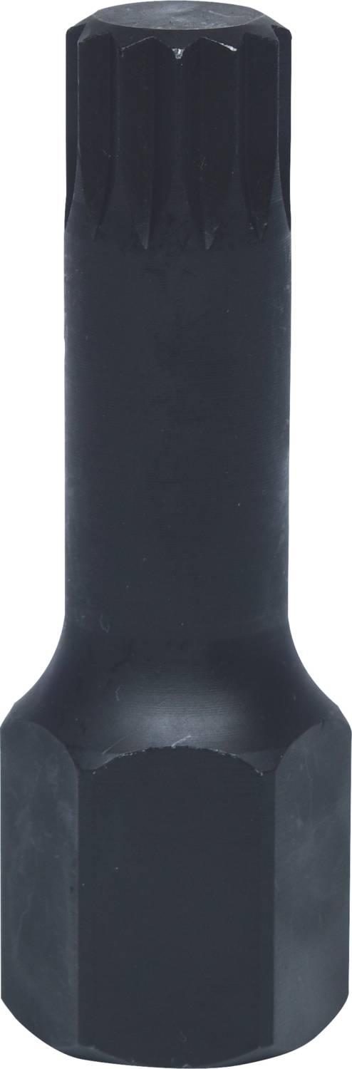 Un accessorio nero per utensili con manico scanalato e estremità esagonale, presumibilmente un attacco per chiave a bussola o un inserto per bit.