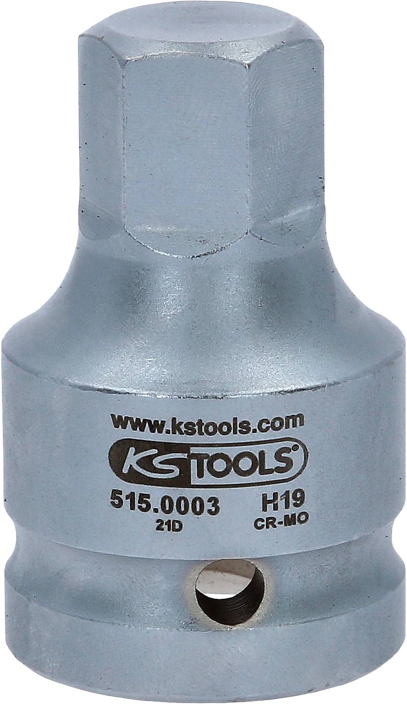 Adattatore per dadi a innesto metallico con logo aziendale 'KSTools', numero modello '515.0003', e indirizzo web 'www.kstools.com'.