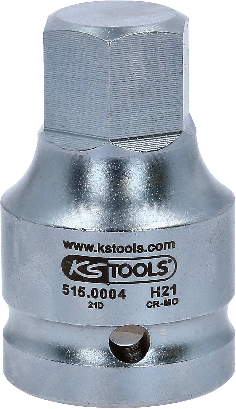 Dado esagonale metallico con marcatura 'www.kstools.com 515.0004 H21 CR-MO'.
