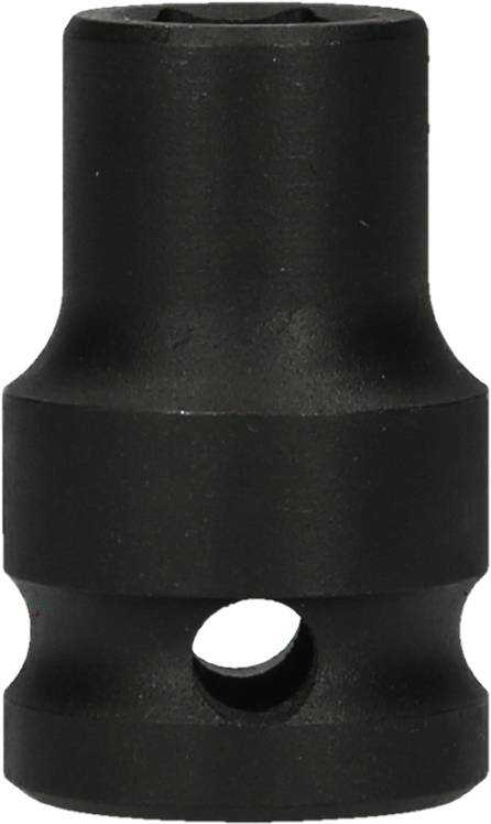 Connettore cilindrico nero in plastica con un foro centrale, potenzialmente idoneo per applicazioni tecniche o meccaniche.