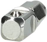 Dado esagonale in acciaio filettato, color argento, utilizzato per collegare parti metalliche o come accessorio di fissaggio in macchine.