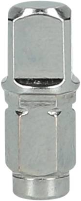 Dado in metallo argentato, forma cilindrica con testa esagonale, utilizzato per il fissaggio in applicazioni meccaniche o elettroniche.