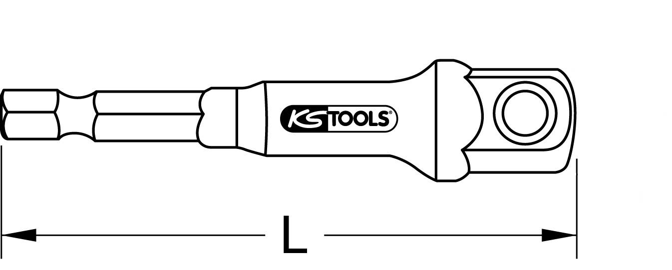 Disegno di un utensile con un manico su cui è scritto 'KS TOOLS'. Accanto all'utensile è indicata la lettera 'L' come misura.