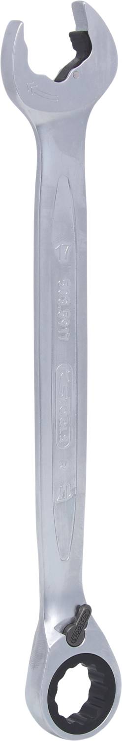 Una chiave inglese in argento con lato aperto e chiuso, adatta per diverse dimensioni di viti.