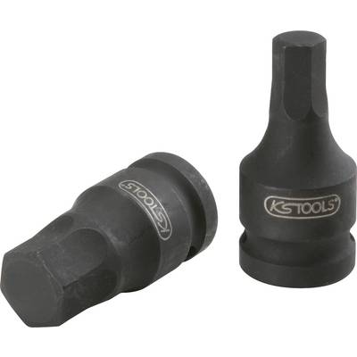 Due bussole nere KS Tools per avvitatore a impulsi su superficie grigia, con profilo esagonale e design robusto.