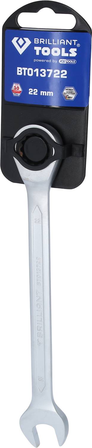 Una chiave inglese Brilliant Tools, modello BT013722, misura 22 mm, confezionata in un supporto blu.