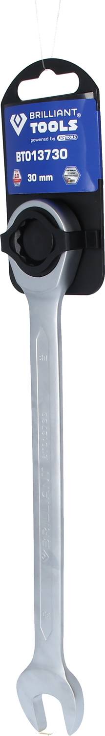 Una chiave inglese d'argento di 'Brilliant Tools' con numero di modello BT013730, dimensione 30 mm. Confezionata e presentata per essere appesa.