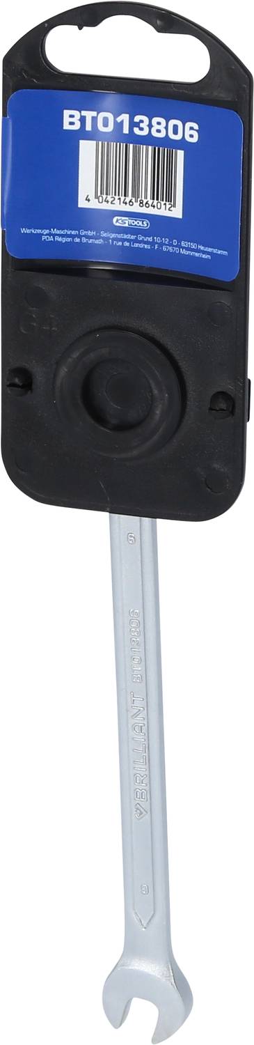 Una chiave inglese con impugnatura nera e un'etichetta blu con il codice 'BT013806'.