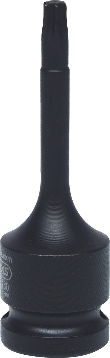 Testa vite nera con punta lunga e estremità a stella, utilizzata per specifici tipi di viti.