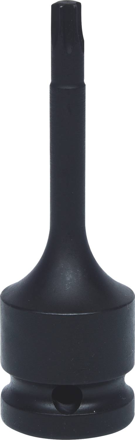 Un inserto per cacciavite nero con una punta a stella, adatto per avvitare con precisione su diverse superfici.