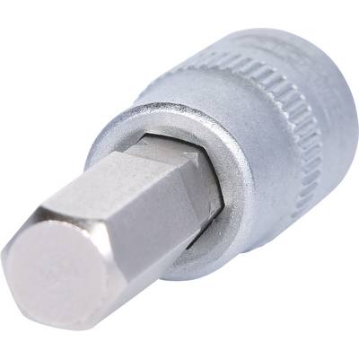 Un bit per chiave inglese in argento con punta esagonale, utilizzato per serrare o allentare viti o bulloni.