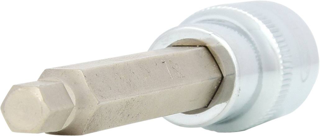 Un inserto di metallo con punta esagonale, fissato in un portautensile, da utilizzare con un meccanismo a cricchetto.