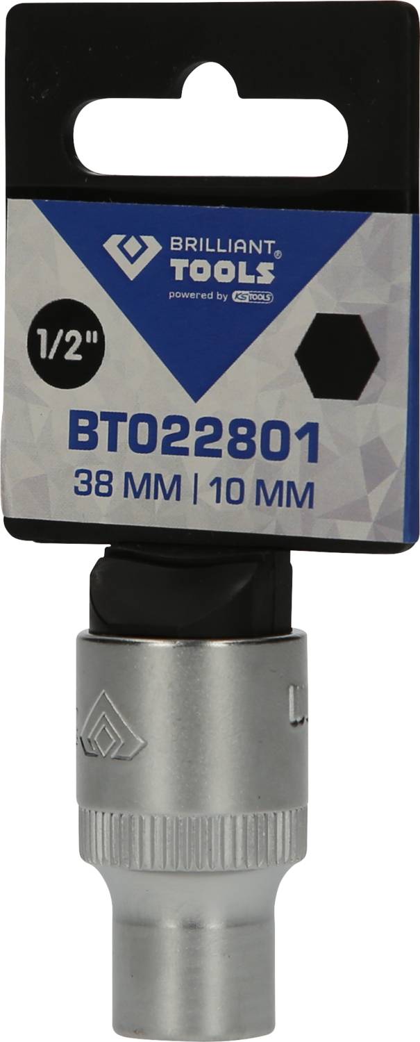 Chiave a bussola 'Brilliant Tools', attacco da 1/2 pollice, numero modello BT022801, dimensioni: 38 mm x 10 mm. In design blu e argento.