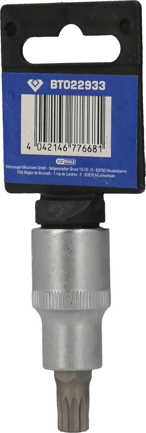 Un inserto argentato con una confezione blu. In alto è presente un codice a barre e il numero 'BT022933'.