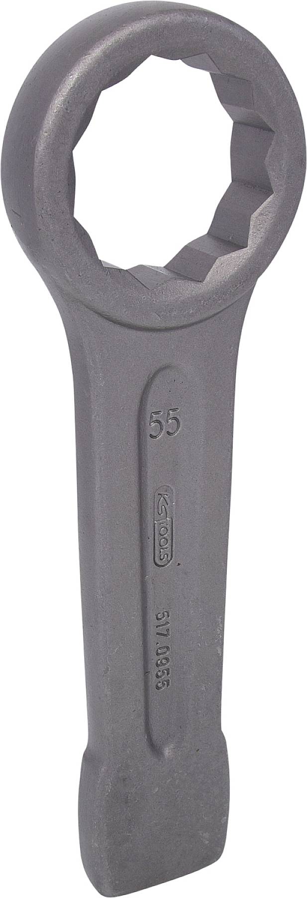 Chiave ad anello grande in metallo con il numero '55' impresso, adatta per svitare dadi o bulloni di grandi dimensioni.