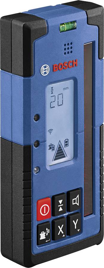 Misuratore di distanza laser Bosch con display, bolla di livella e tasti funzione per la misurazione precisa delle distanze.