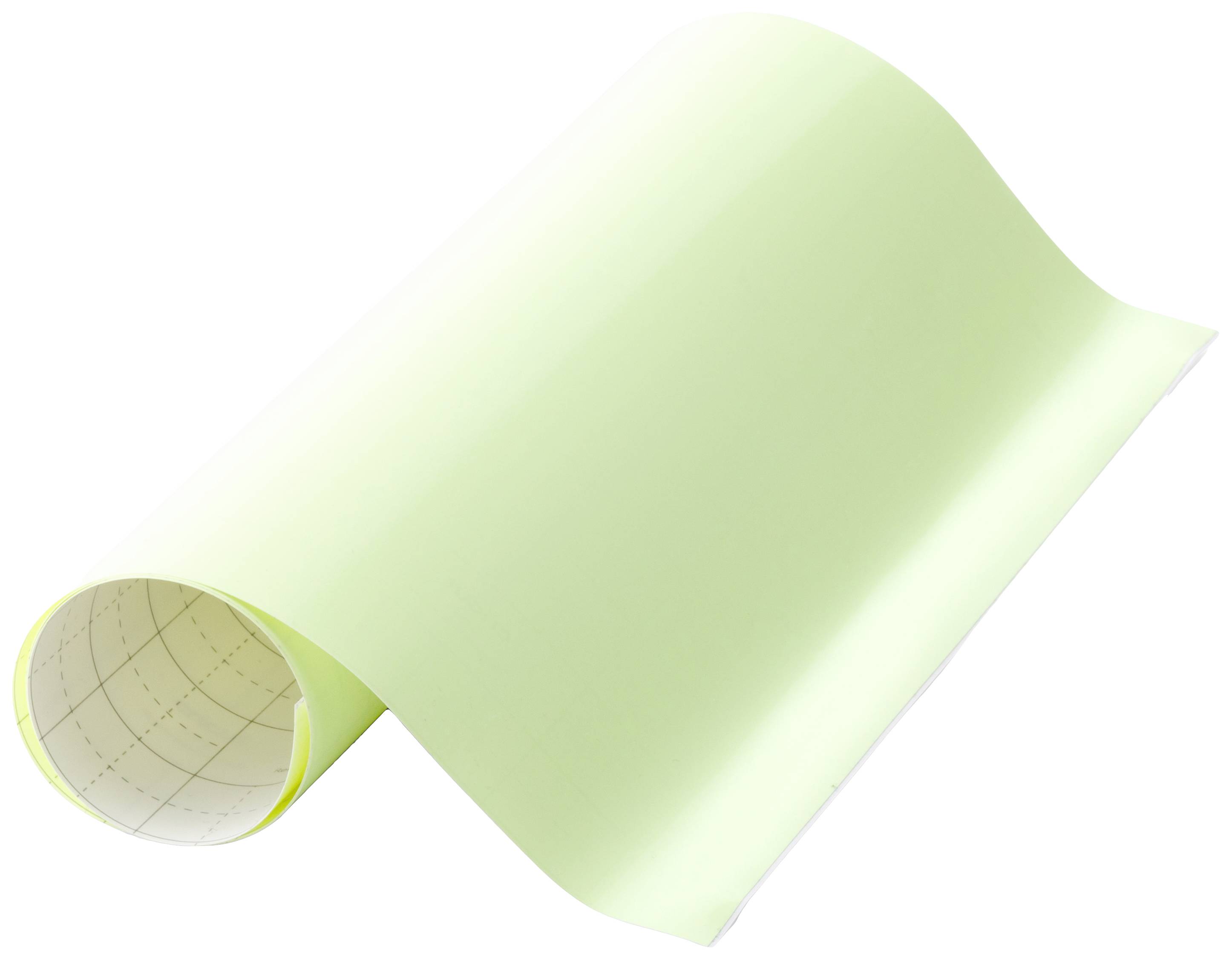 Un rotolo di carta da craft verde chiaro, parzialmente srotolato.