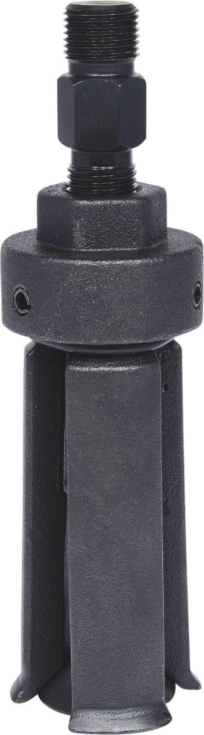 Un dispositivo cilindrico in metallo con filettatura e quattro pale verticali. Probabilmente un accessorio per utensili.