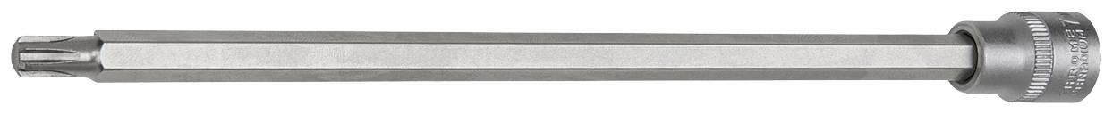 Lungo strumento metallico dalla forma esagonale con punta dentata, probabilmente un trapano o una fresa.