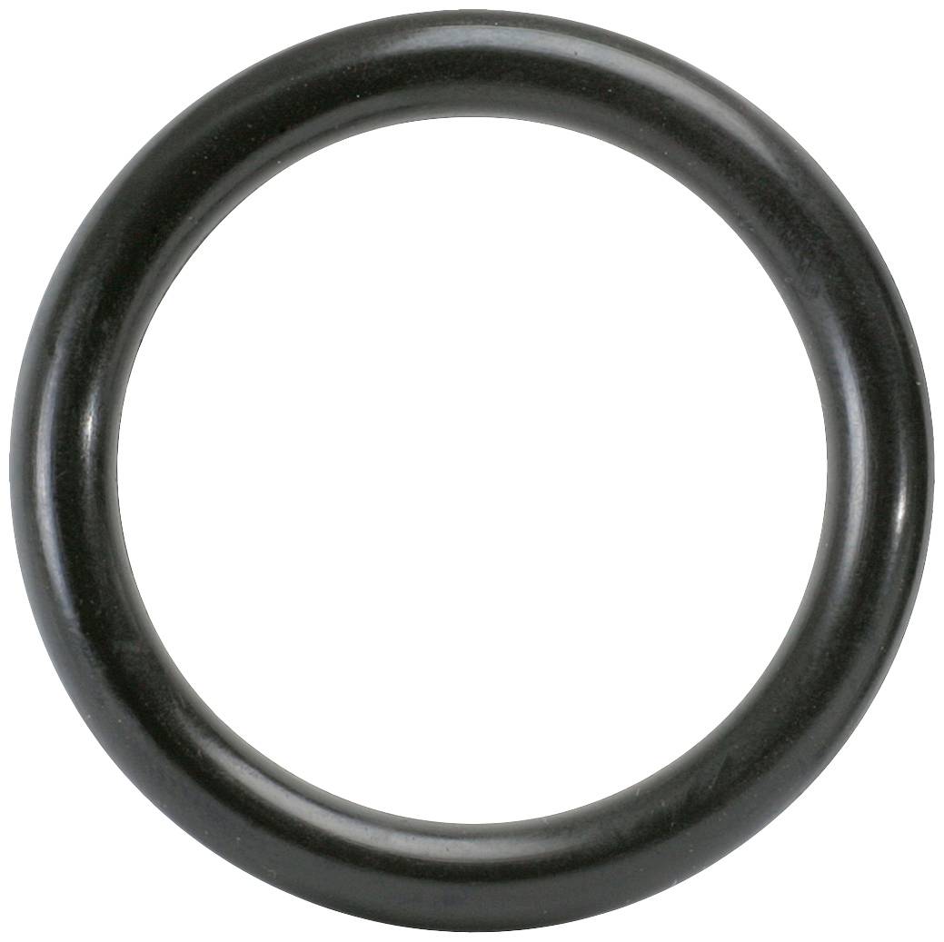 Un anello O nero e rotondo su sfondo bianco.