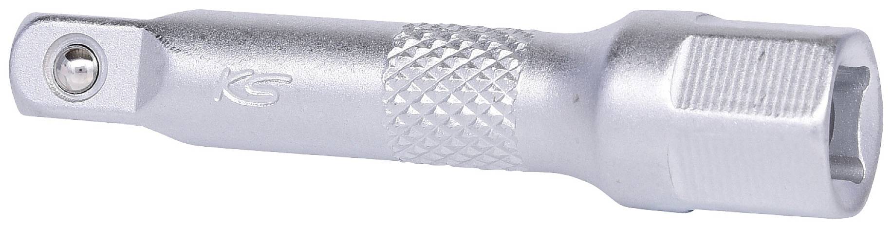 Un adattatore di prolunga color argento con superficie zigrinata per una migliore presa, utilizzato per utensili a chiave a bussola.