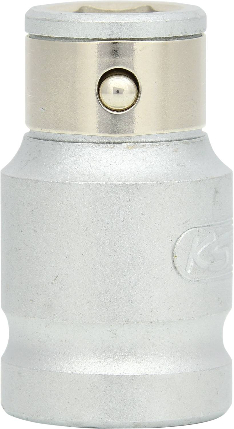 Adattatore metallico di forma cilindrica con chiusura a sfera sulla parte superiore, comunemente utilizzato in applicazioni meccaniche.