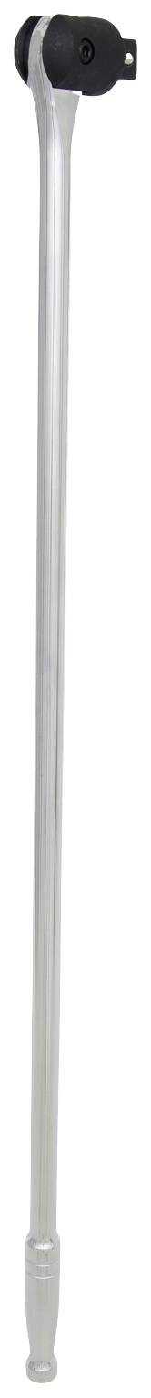 Un portabiciclette argentato con supporto nero in plastica, completamente dispiegato, per stabilizzare una bicicletta, vista laterale.