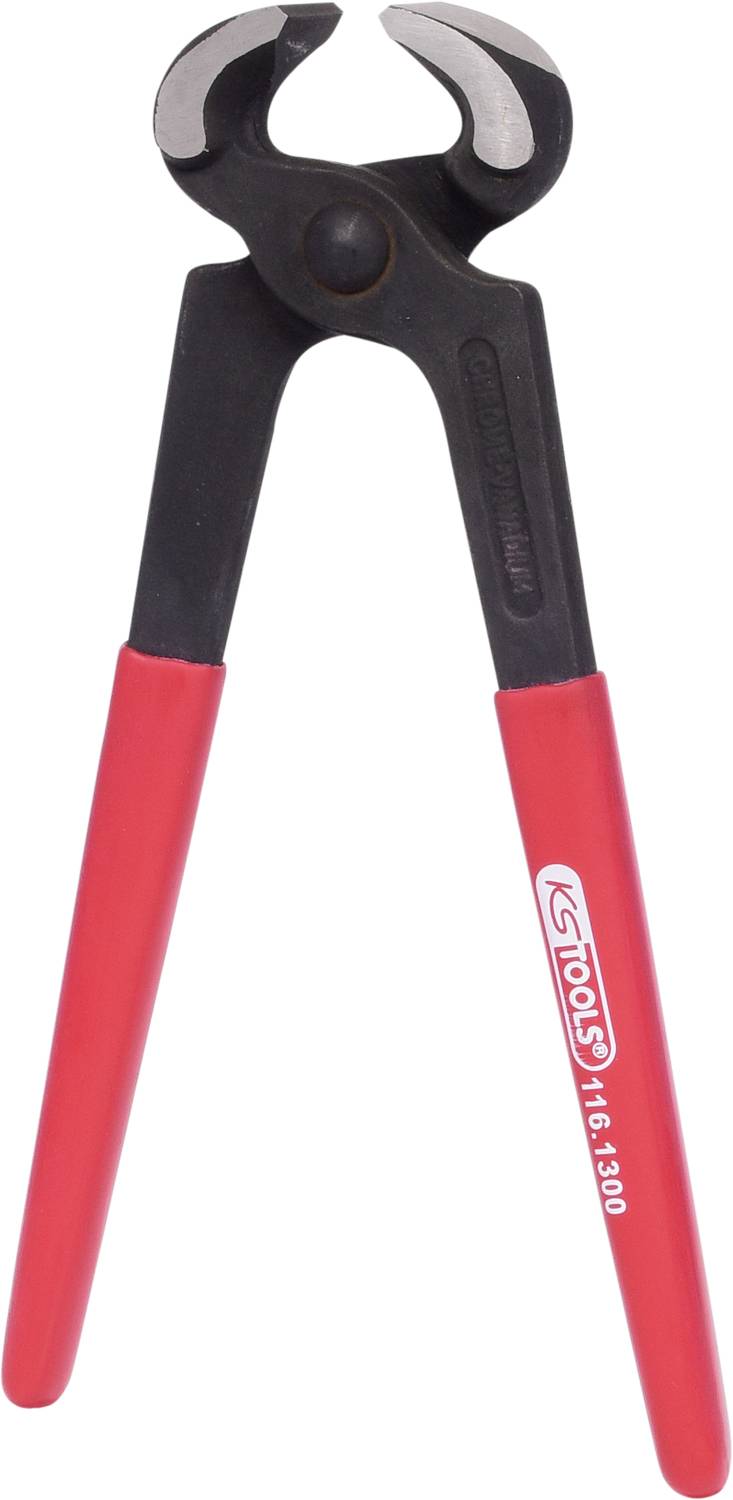 Pinza con manico rosso, adatta al taglio di fili o chiodi. Realizzata in metallo robusto, ideale per lavori fai-da-te.