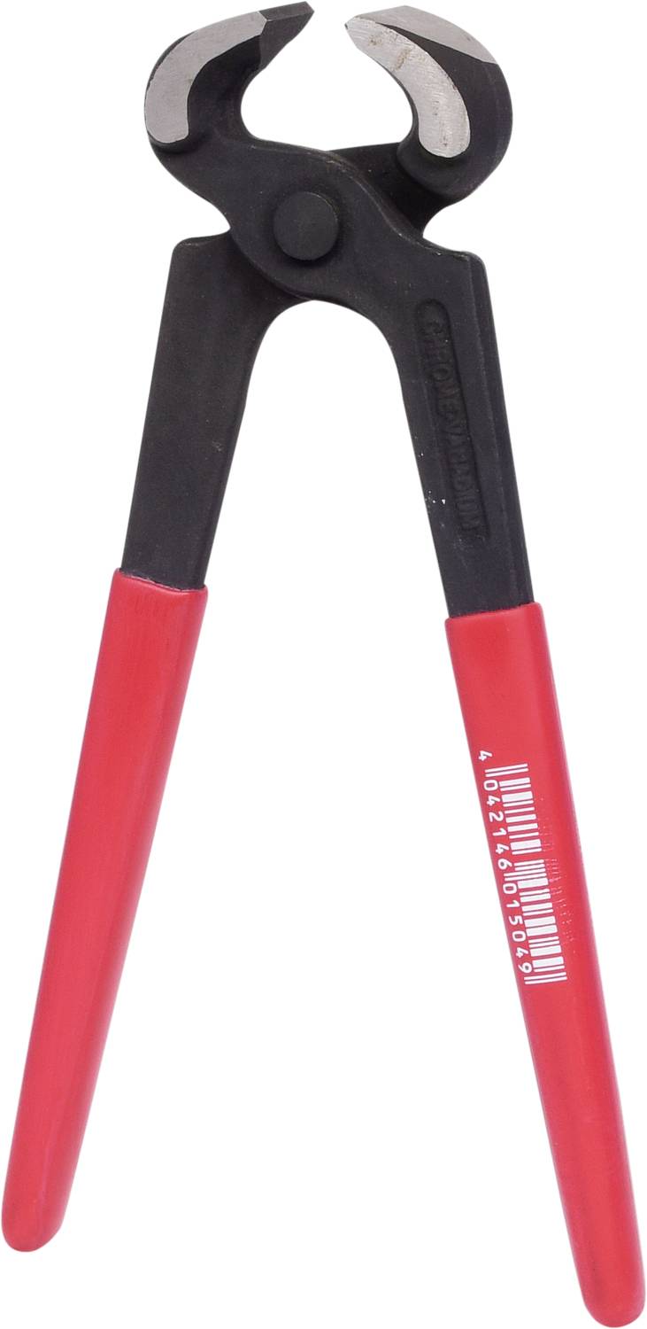 Pinza nero-rossa con lame cave per tagliare e spellare fili. Ideale per lavori artigianali precisi.