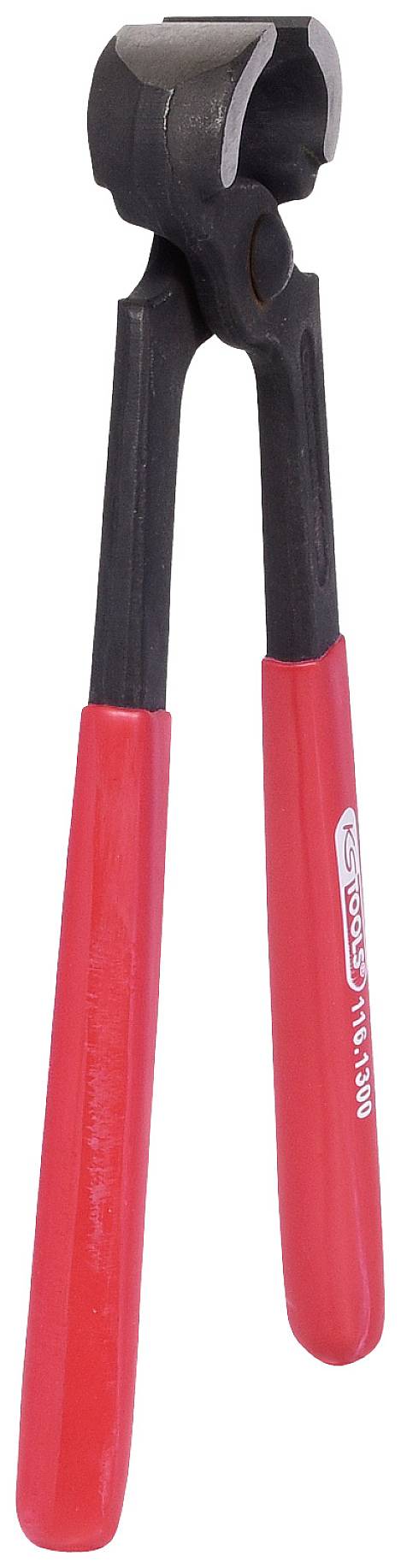 Una pinza di armatura rossa con lama nera, comunemente utilizzata nel settore edile per tagliare e piegare fili metallici.