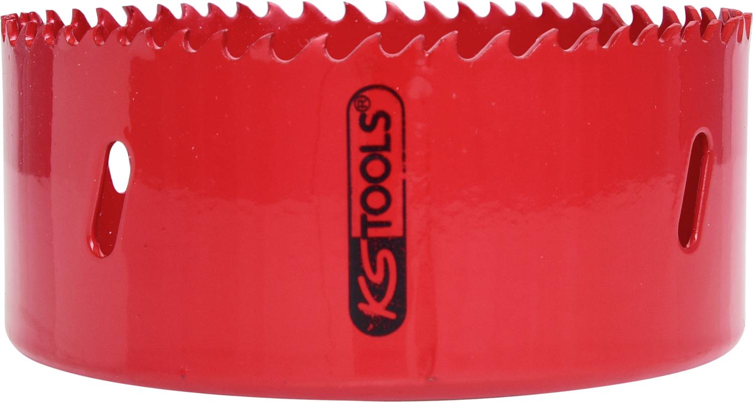 Un inserto per sega a tazza con bordi dentellati rossi, con il logo 'KS Tools' sul lato.