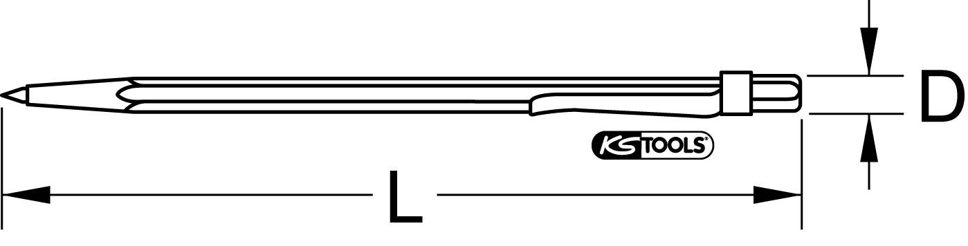 Penna a sfera 'KS Tools', disegno tecnico. Lunghezza L e diametro D contrassegnati.