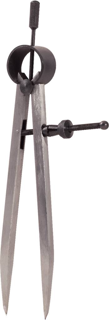 Un compasso metallico con due punte e un meccanismo a vite per disegnare cerchi e misurare distanze.
