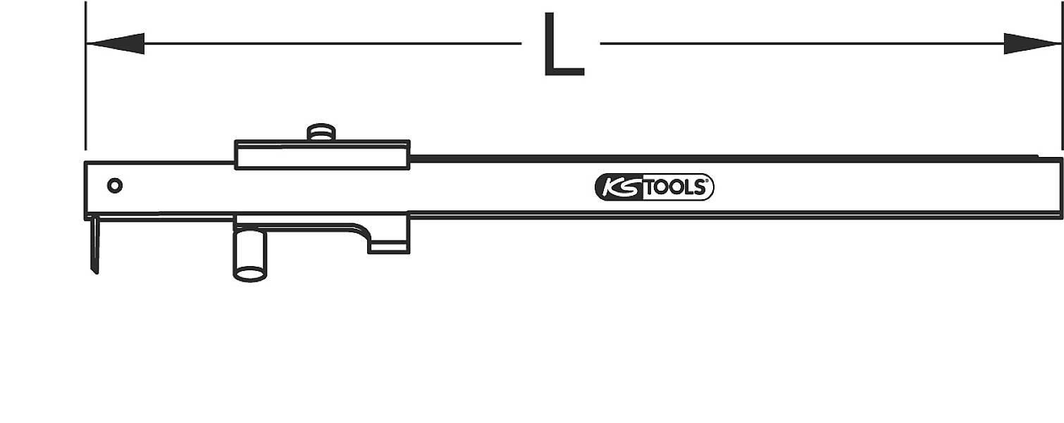 'KS Tools' tastatore interno per la misurazione di diametri interni, vista laterale. Bracci di misurazione regolabili per misurazioni interne precise di componenti.