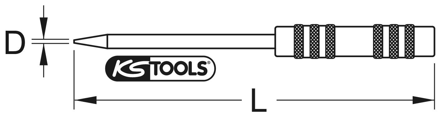 Disegno tecnico di un cacciavite 'KS Tools'. Sono mostrate le misure: lunghezza (L) e diametro (D) della punta.