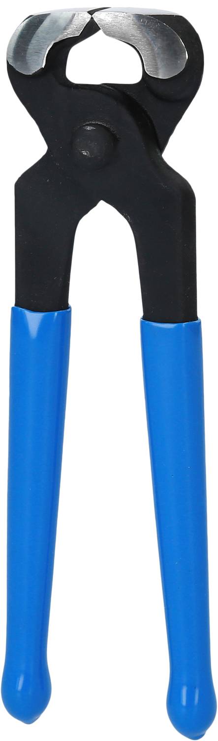 Una pinza con impugnature blu e una testa nera utilizzata per afferrare o tagliare fili o altri materiali.