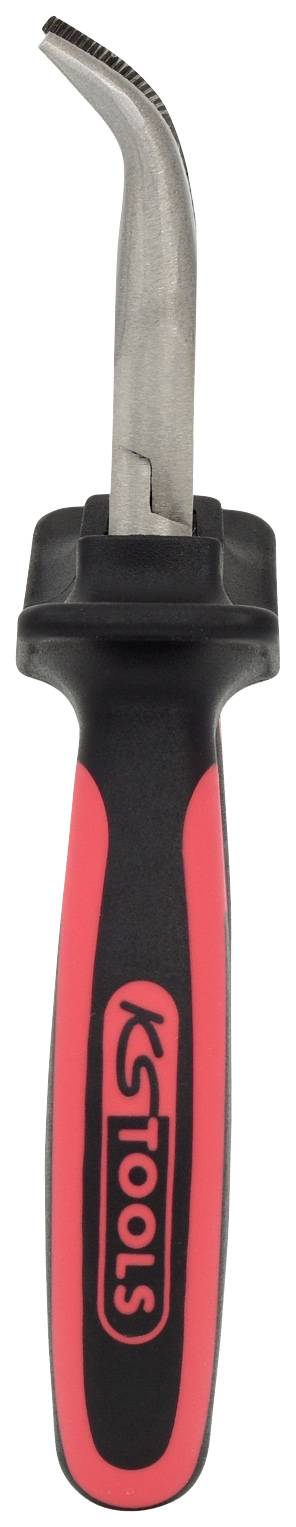 Un utensile da taglio con manico rosso e nero e lama metallica curva, adatto al taglio di cavi o tubi.
