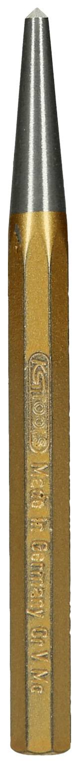 Un oggetto cilindrico color oro con punta argentata, probabilmente uno strumento tecnico o parte di una macchina.