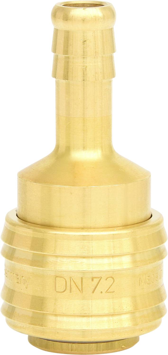 Raccordo per tubo in ottone, DN 7.2, liscio, senza zigrinatura. Adatto per applicazioni pneumatiche, qualità industriale.