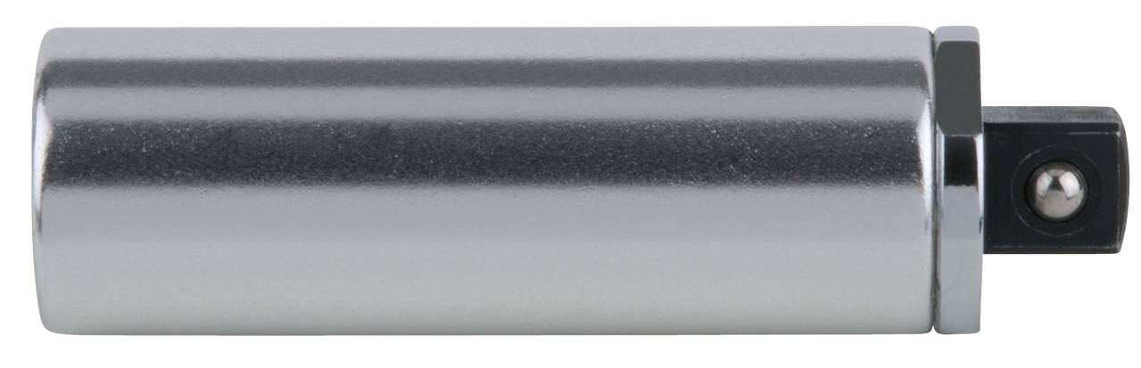 Un cilindro metallico argentato con un'estremità di connessione nera, probabilmente un componente meccanico o un adattatore.