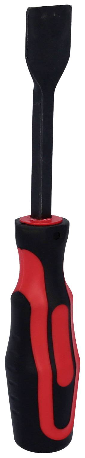 Cacciavite a taglio con impugnatura rossa e nera, adatto per svitare o avvitare viti con intaglio piatto.