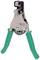 Pinza spellacavi con corpo grigio e impugnature verdi, adatta per spellare fili elettrici.