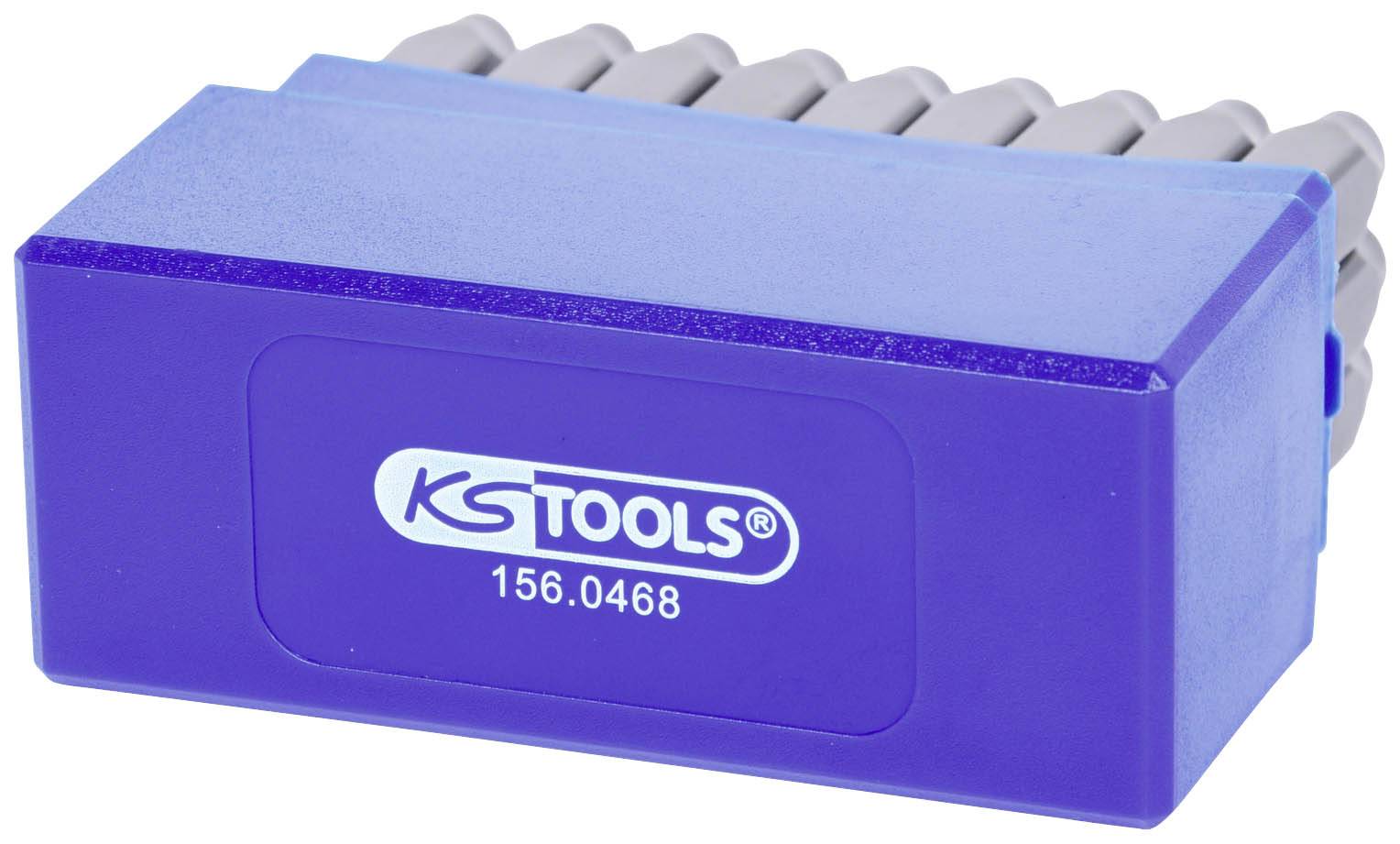'KS Tools 156.0468' Set di bussole in scatola blu con diverse bussole di varie dimensioni visibili, adatte per lavori di officina.