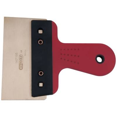 Utensile manuale con impugnatura rossa e lama metallica larga e piatta, utilizzato per levigare o rimuovere materiali dalle superfici.