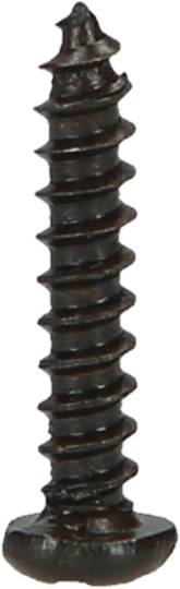 Vite in metallo nero con testa piatta e filettatura a spirale, adatta per fissaggi in legno o metallo.