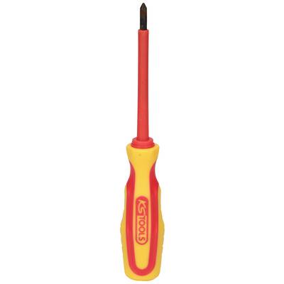 Un cacciavite giallo-rosso a croce, adatto a lavori artigianali e riparazioni.
