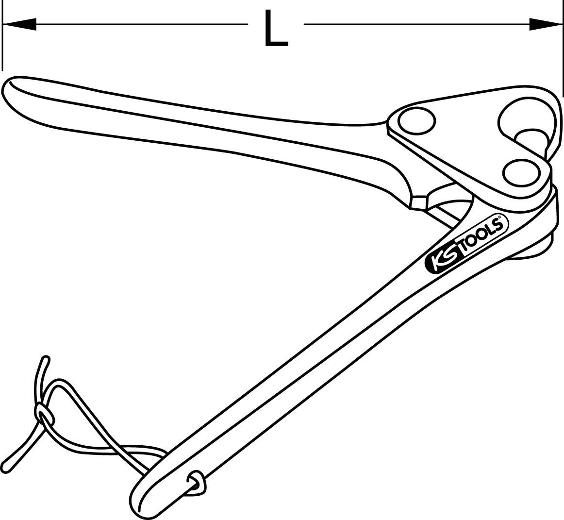 Immagine di un mandrino con la scritta 'KS Tools'. Mostra una pinza di serraggio con un archetto di sicurezza e una lunghezza contrassegnata 'L'.